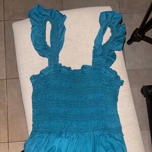Teal Ruffled sleeve maxi dress